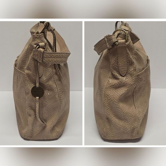 Margot New York Snakeskin Textured Tan Suede Leather Boho Shoulder Hobo Bag - Picture 5 of 9